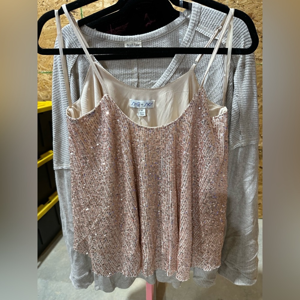 Rose Gold Sequin Spaghetti Strap Cami